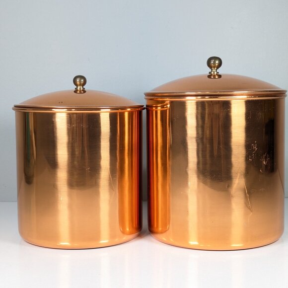 Vintage Copper Flour and Sugar containers, copper canisters made in Korea - Picture 4 of 11